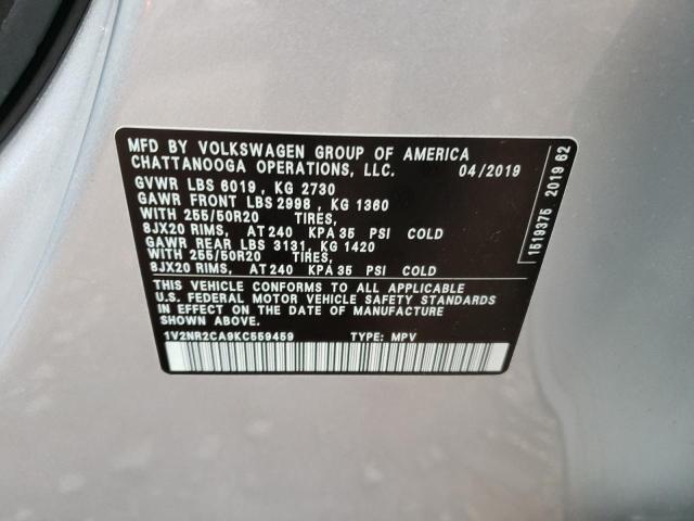 1V2NR2CA9KC559459 - 2019 VOLKSWAGEN ATLAS SEL Gümüş foto 10