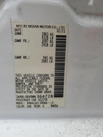 1N4BL4BV6MN364728 - 2021 NISSAN ALTIMA S WHITE photo 10