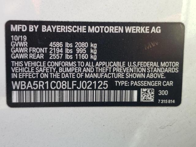 WBA5R1C08LFJ02125 - 2020 BMW 330I WHITE photo 10