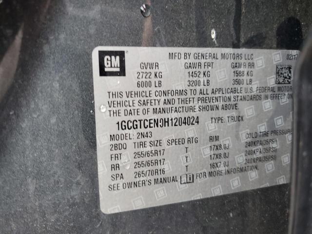 1GCGTCEN0H1204024 - 2017 CHEVROLET COLORADO L GRAY photo 10