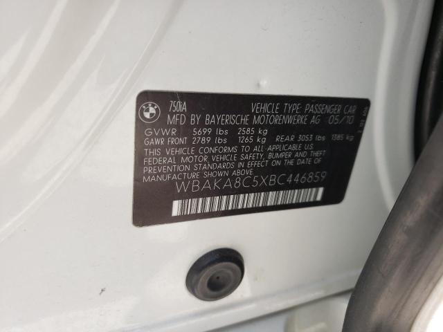 WBAKA8C5XBC446859 - 2011 BMW 750 I თეთრი ფოტო 10