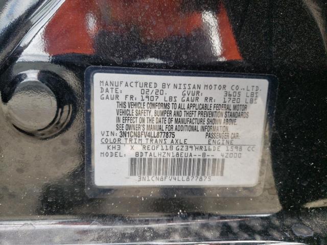 3N1CN8FV4LL877875 - 2020 NISSAN VERSA SR BLACK photo 10