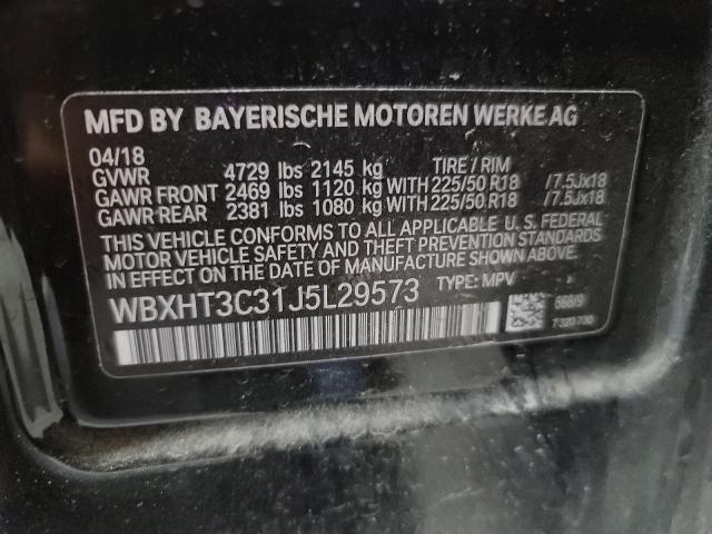 WBXHT3C31J5L29573 - 2018 BMW X1 XDRIVE2 BLACK photo 10