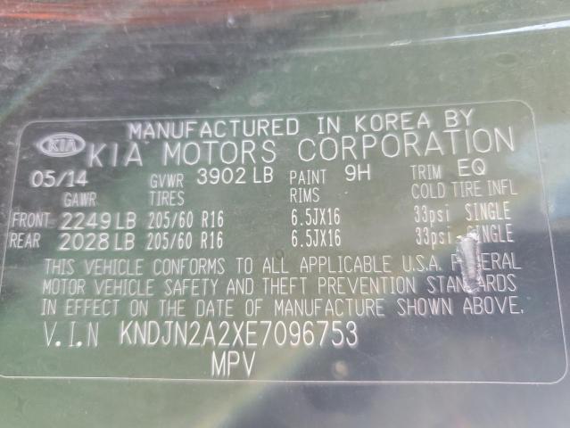 KNDJN2A2XE7096753 - 2014 KIA SOUL BLACK photo 10