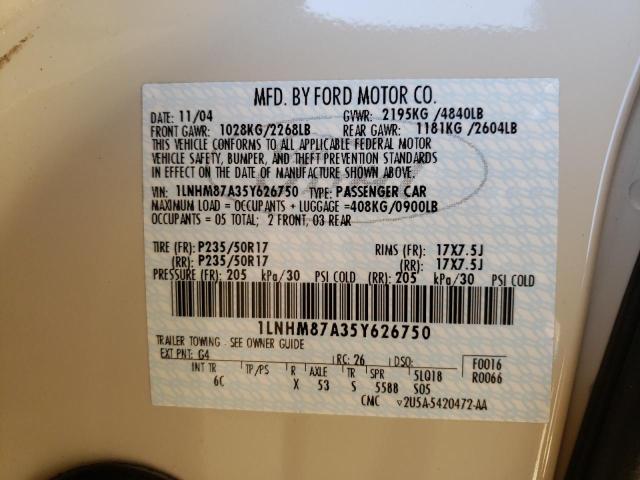 1LNHM87A35Y626750 - 2005 LINCOLN LS 奶油色 照片 10