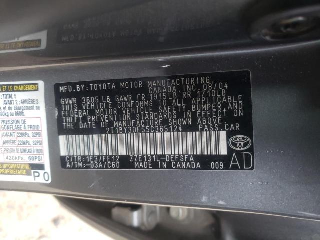 2T1BY30E55C365124 - 2005 TOYOTA COROLLA XR 灰色 照片 10