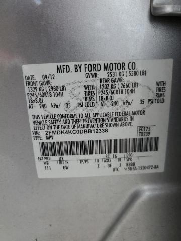 2FMDK4KC0DBB12338 - 2013 FORD EDGE LIMIT SILVER photo 10