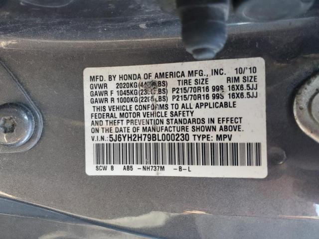 5J6YH2H79BL000230 - 2011 HONDA ELEMENT GRAY photo 10