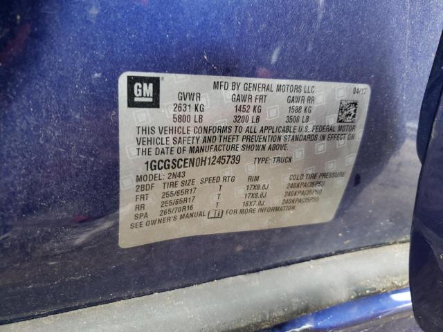 1GCGSCEN0H1245739 - 2017 CHEVROLET COLORADO L BLUE photo 10