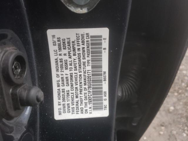 19XFC1F78GE020171 - 2016 HONDA CIVIC EXL Niebieski zdjęcie 10