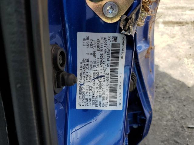 2HGFC2F89LH520192 - 2020 HONDA CIVIC SPOR BLUE photo 10