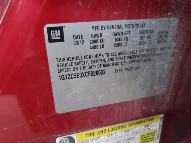 1G1ZC5E0XCF320652 - 2012 CHEVROLET MALIBU 1LT 红色 照片 10