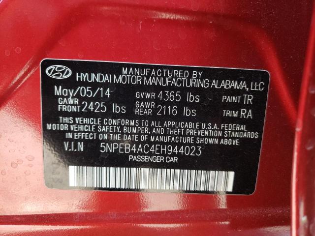 5NPEB4AC4EH944023 - 2014 HYUNDAI SONATA GLS RED photo 10