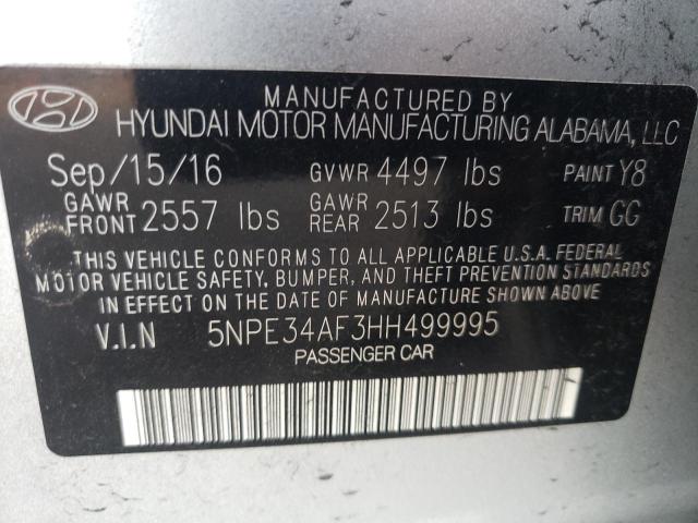 5NPE34AF3HH499995 - 2017 HYUNDAI SONATA SPO SILVER photo 10