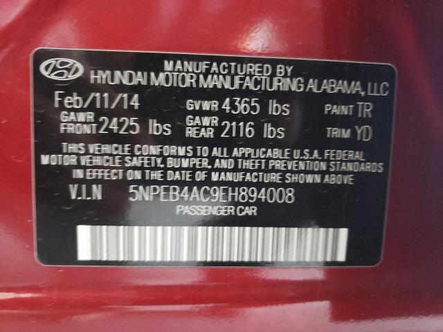 5NPEB4AC9EH894008 - 2014 HYUNDAI SONATA GLS RED photo 10