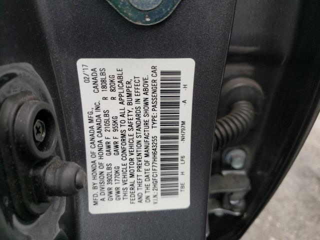 2HGFC1F77HH643255 - 2017 HONDA CIVIC EXL Boz foto 10