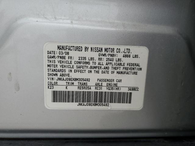 JNKAJ09EX8M305492 - 2008 INFINITI EX35 BASE  photo 10