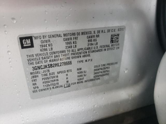 3GNCJKSB2HL278666 - 2017 CHEVROLET TRAX LS SILVER photo 10