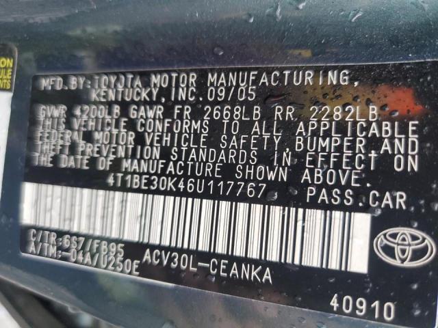 4T1BE30K46U117767 - 2006 TOYOTA CAMRY LE TEAL photo 10