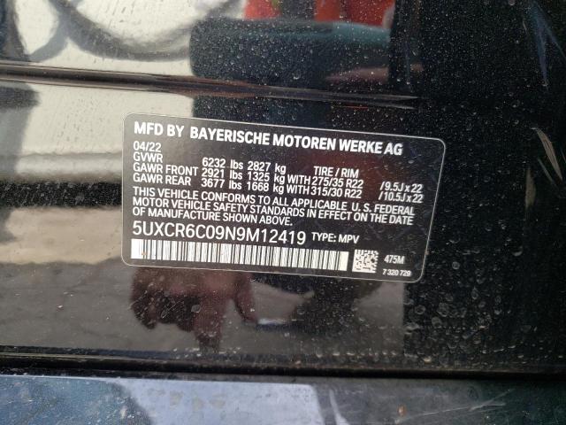 5UXCR6C09N9M12419 - 2022 BMW X5 XDRIVE4 Schwarz Foto 10