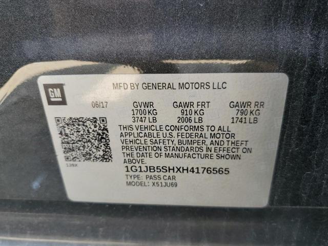1G1JB5SHXH4176565 - 2017 CHEVROLET SONIC LS GRAY photo 10
