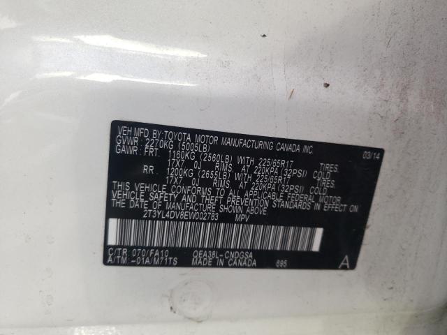 2T3YL4DV8EW002783 - 2014 TOYOTA RAV4 EV WHITE photo 10