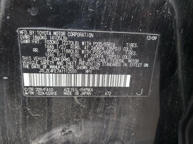 JTLZE4FE7A1112555 - 2010 TOYOTA SCION XB BLACK photo 10