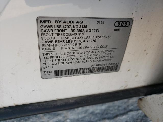 WA1BCCFS6JR033053 - 2018 AUDI Q3 PREMIUM WHITE photo 10