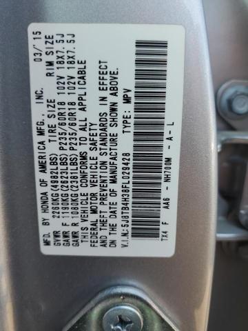 5J8TB4H38FL029428 - 2015 ACURA RDX SILVER photo 10