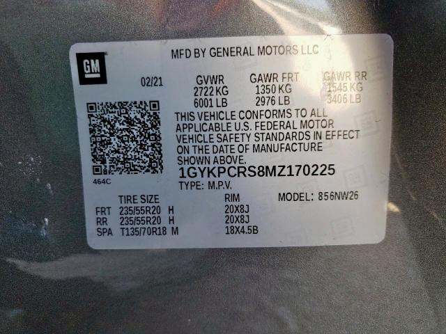 1GYKPCRS8MZ170225 - 2021 CADILLAC XT6 PREMIU GRAY photo 10