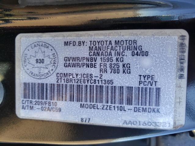 2T1BR12E8YC811365 - 2000 TOYOTA COROLLA VE GRAY photo 10