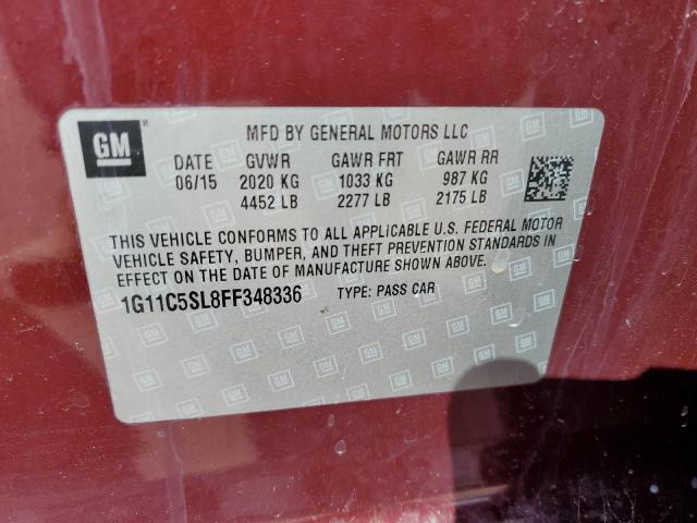 1G11C5SL8FF348336 - 2015 CHEVROLET MALIBU 1LT მუქწითელი ფოტო 10