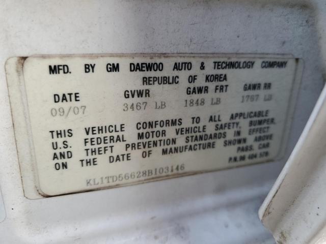 KL1TD56628B103146 - 2008 CHEVROLET AVEO BASE WHITE photo 10