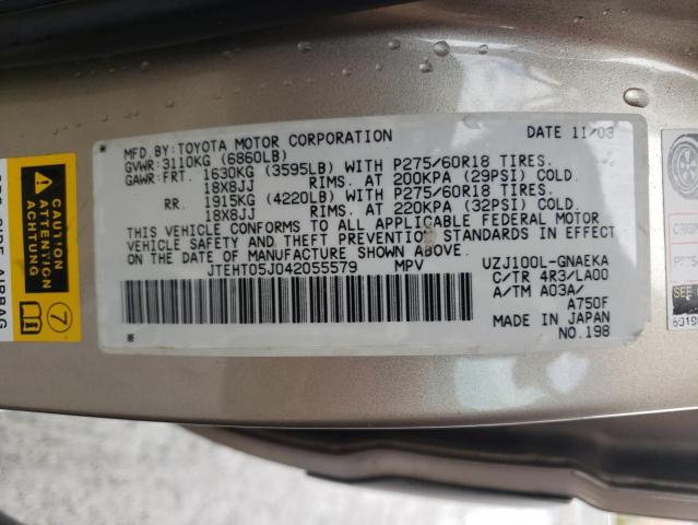 JTEHT05J042055579 - 2004 TOYOTA LANDCRUISE 棕色 照片 10