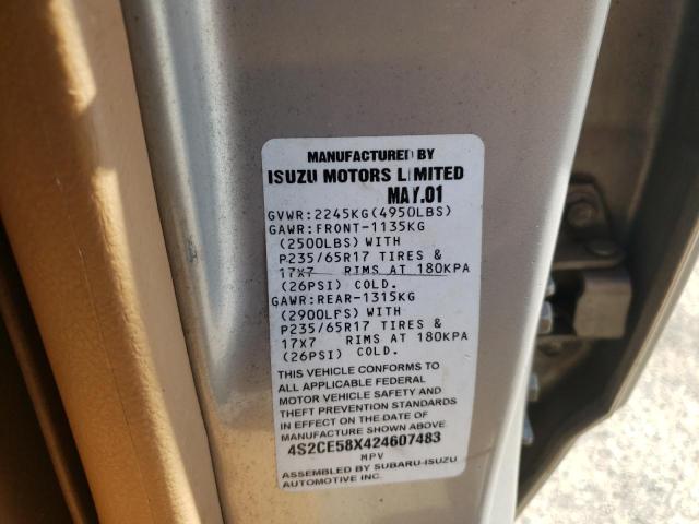 4S2CE58X424607483 - 2002 ISUZU AXIOM XS Qızıl foto 10