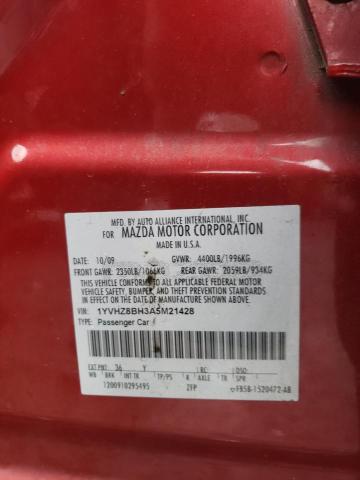 1YVHZ8BH3A5M21428 - 2010 MAZDA 6 I RED photo 10