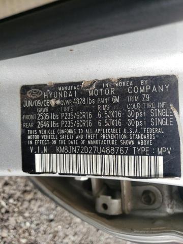 KM8JN72D27U488767 - 2007 HYUNDAI TUCSON SE SILVER photo 10