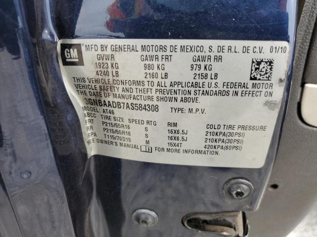 3GNBAADB7AS584308 - 2010 CHEVROLET HHR LS BLUE photo 10