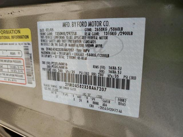 2FMDA582X5BA67207 - 2005 FORD FREESTAR L GRAY photo 10