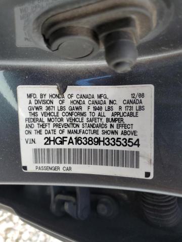 2HGFA16389H335354 - 2009 HONDA CIVIC VP GRAY photo 10