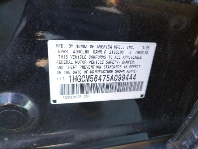 1HGCM56475A099444 - 2005 HONDA ACCORD LX BLACK photo 10