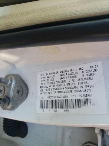 1HGCP26838A030358 - 2008 HONDA ACCORD EXL WHITE photo 10