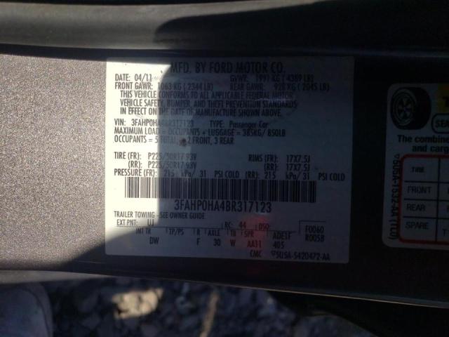 3FAHP0HA4BR317123 - 2011 FORD FUSION SE  photo 10