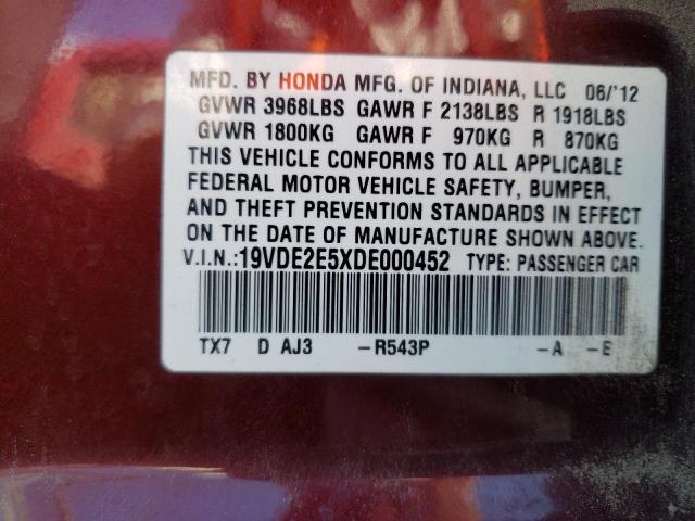 19VDE2E5XDE000452 - 2013 ACURA ILX MAROON photo 10