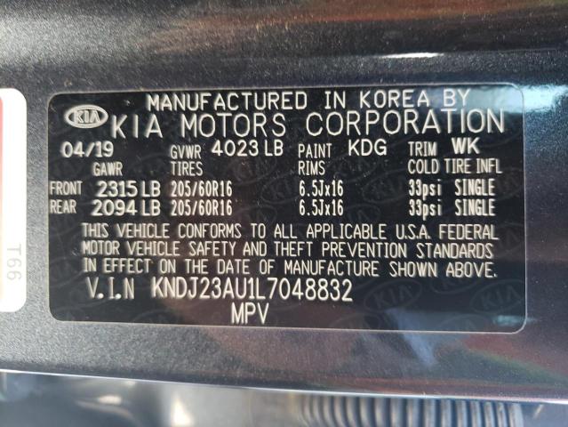 KNDJ23AU1L7048832 - 2020 KIA SOUL LX CHARCOAL photo 10