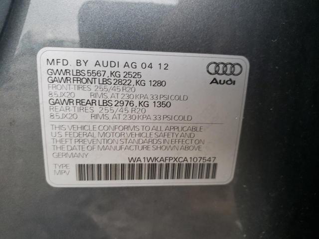 WA1WKAFPXCA107547 - 2012 AUDI Q5 PRESTIG GRAY photo 10