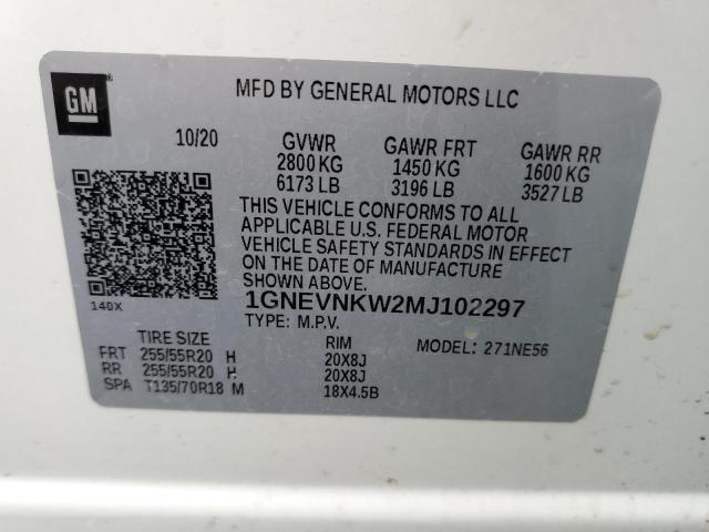 1GNEVNKW2MJ102297 - 2021 CHEVROLET TRAVERSE H WHITE photo 10