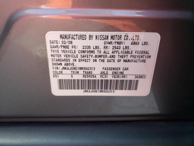 JNKAJ09E18M304313 - 2008 INFINITI EX35 BASE GRAY photo 10