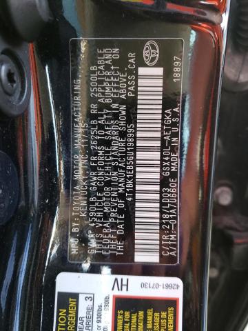 4T1BK1EB5GU198995 - 2016 TOYOTA AVALON XLE BLACK photo 10