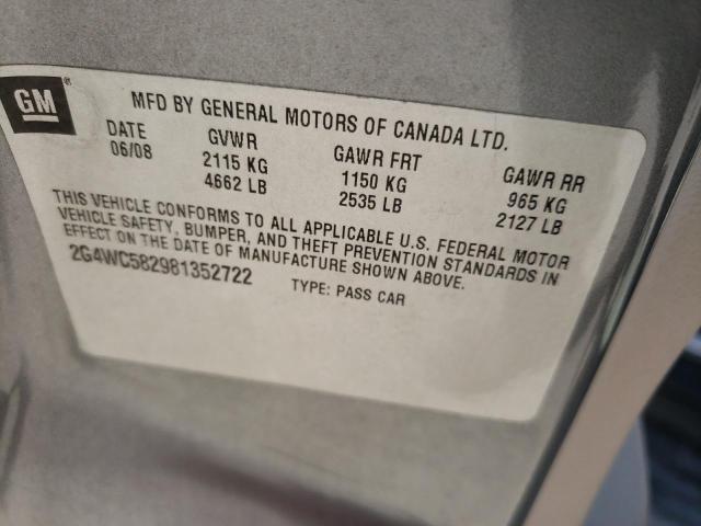 2G4WC582981352722 - 2008 BUICK LACROSSE C GRAY photo 10